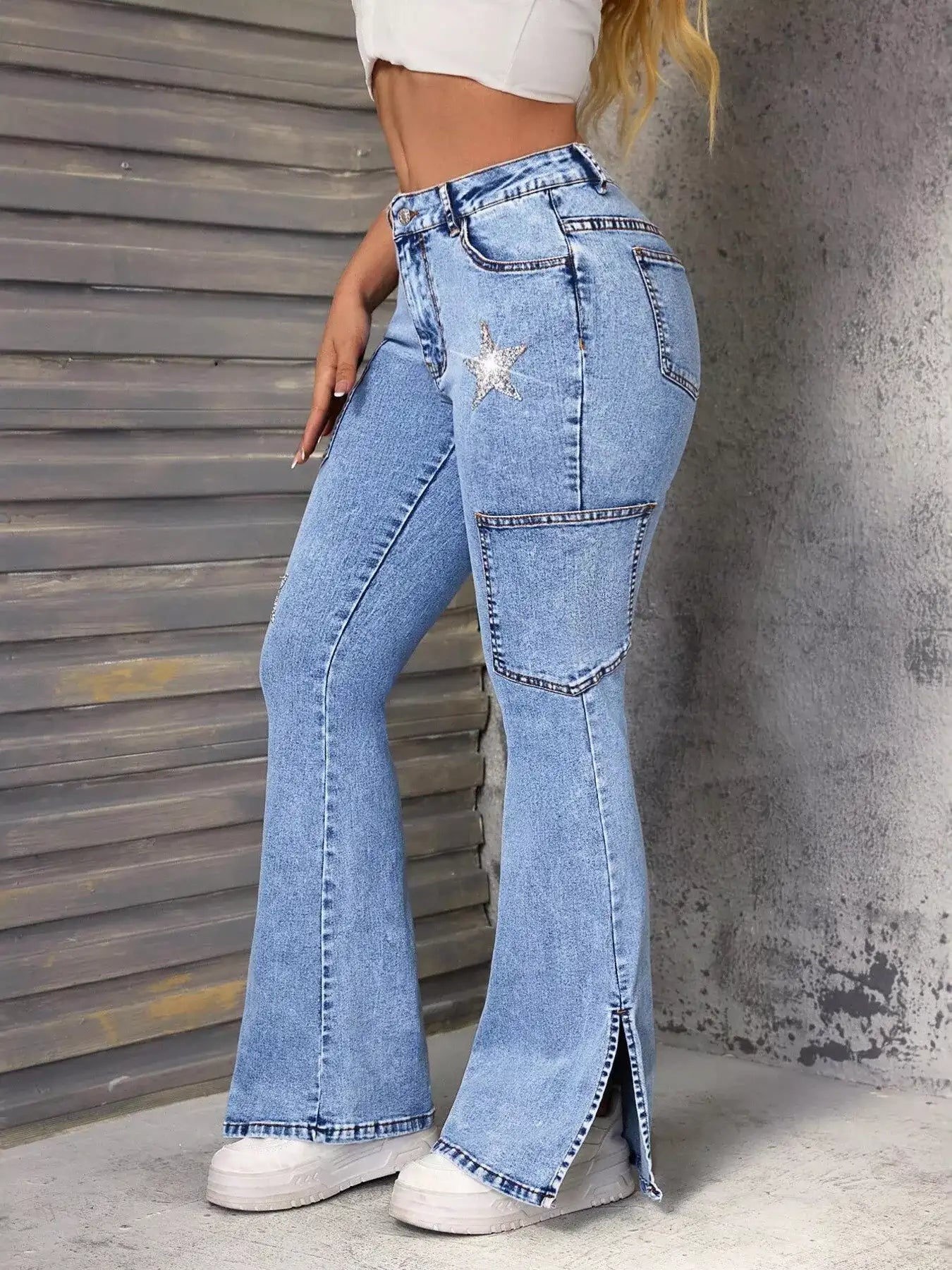 Slit Star Flare Leg Jeans - Jeans Junction Online