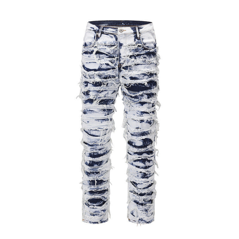 Washed Blue Ripped Zipper Distressed Beggar Pants - Jeans Junction Online 