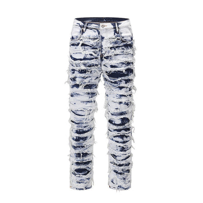 Washed Blue Ripped Zipper Distressed Beggar Pants - Jeans Junction Online