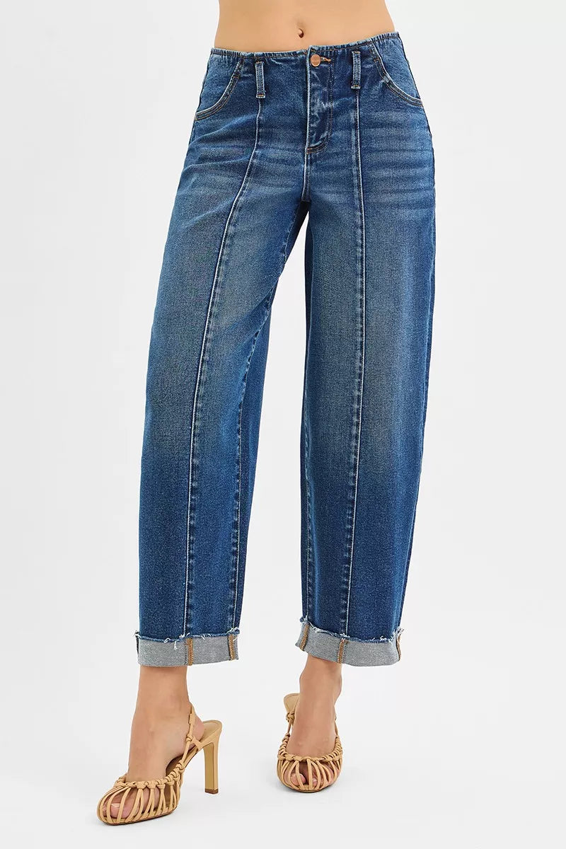 RISEN High Rise Fit Barrel Cuffed Jeans - Jeans Junction Online 