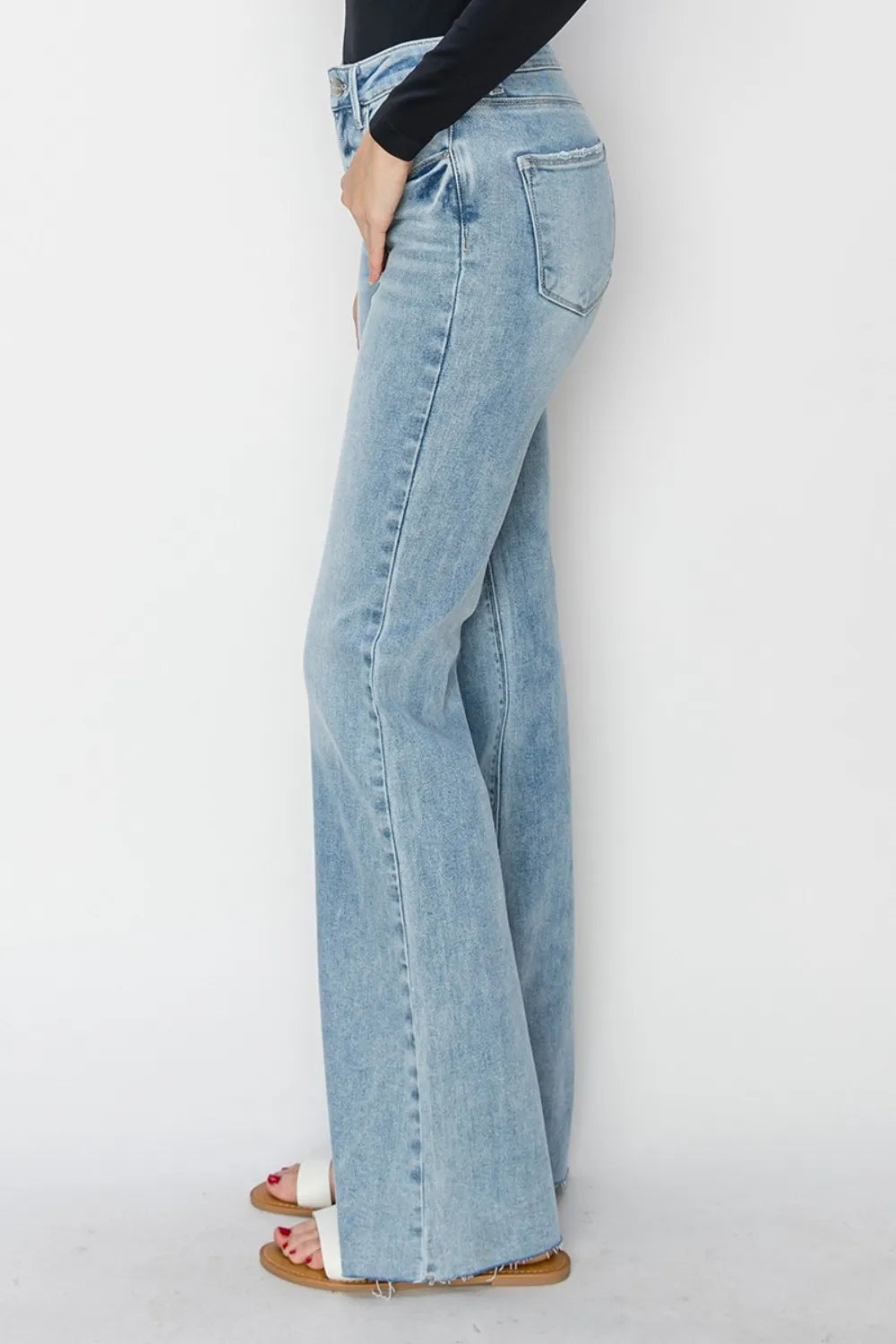 RISEN Full Size High Rise Raw Cut Hem Bootcut Jeans - Jeans Junction Online