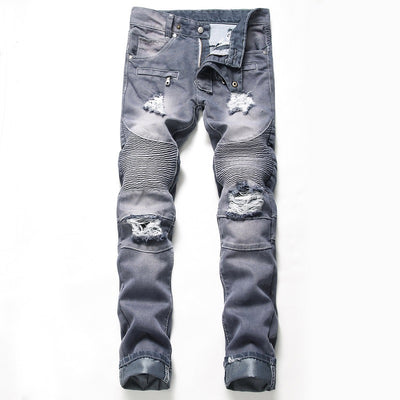 Nostalgic Ripped Motorcycle Jeans Straight Personality - Jeans Junction Online