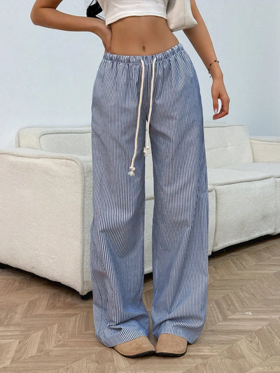 Drawstring Striped Wide Leg Pants - Jeans Junction Online