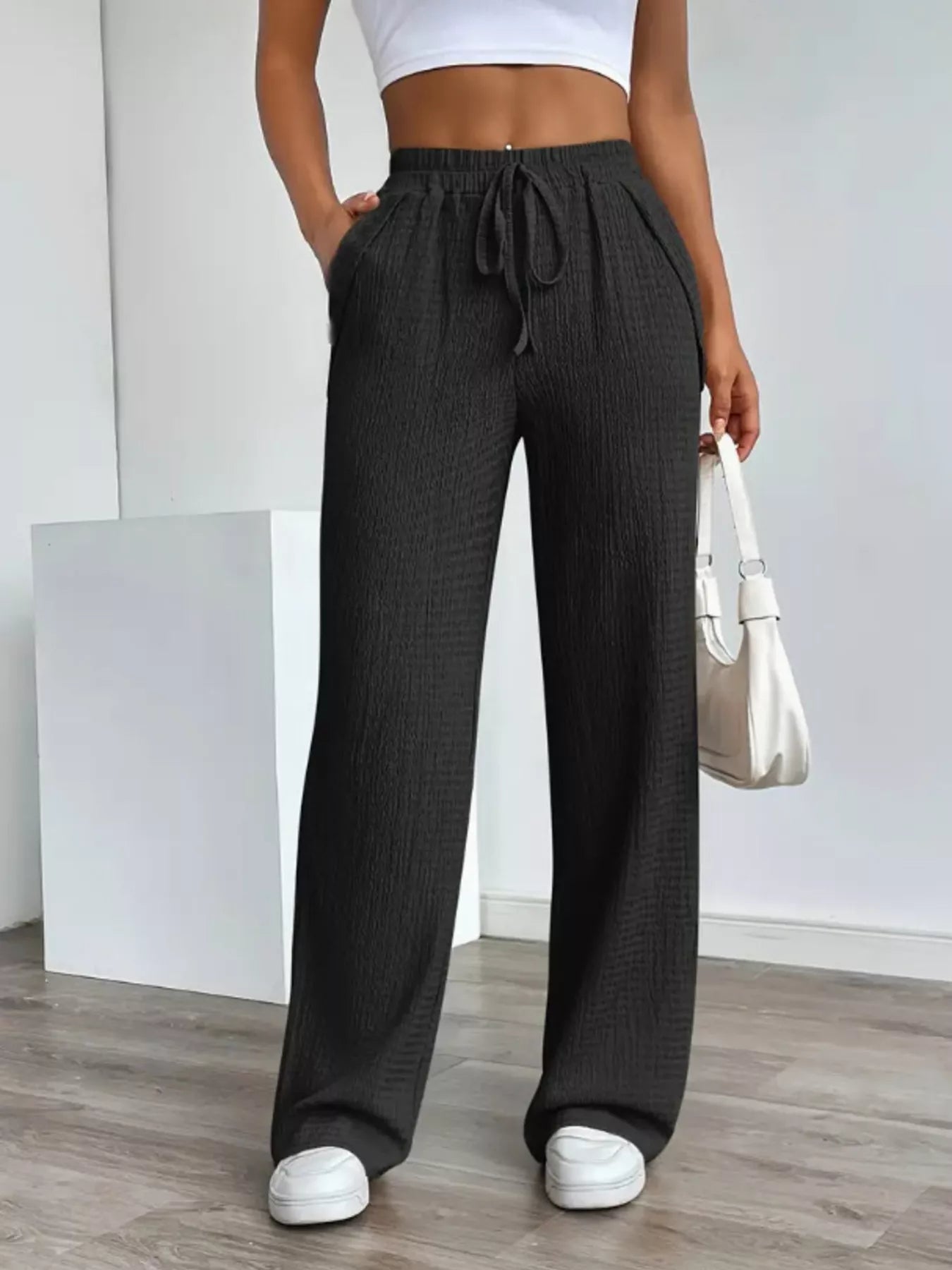 Texture Wide Leg Pants - Jeans Junction Online