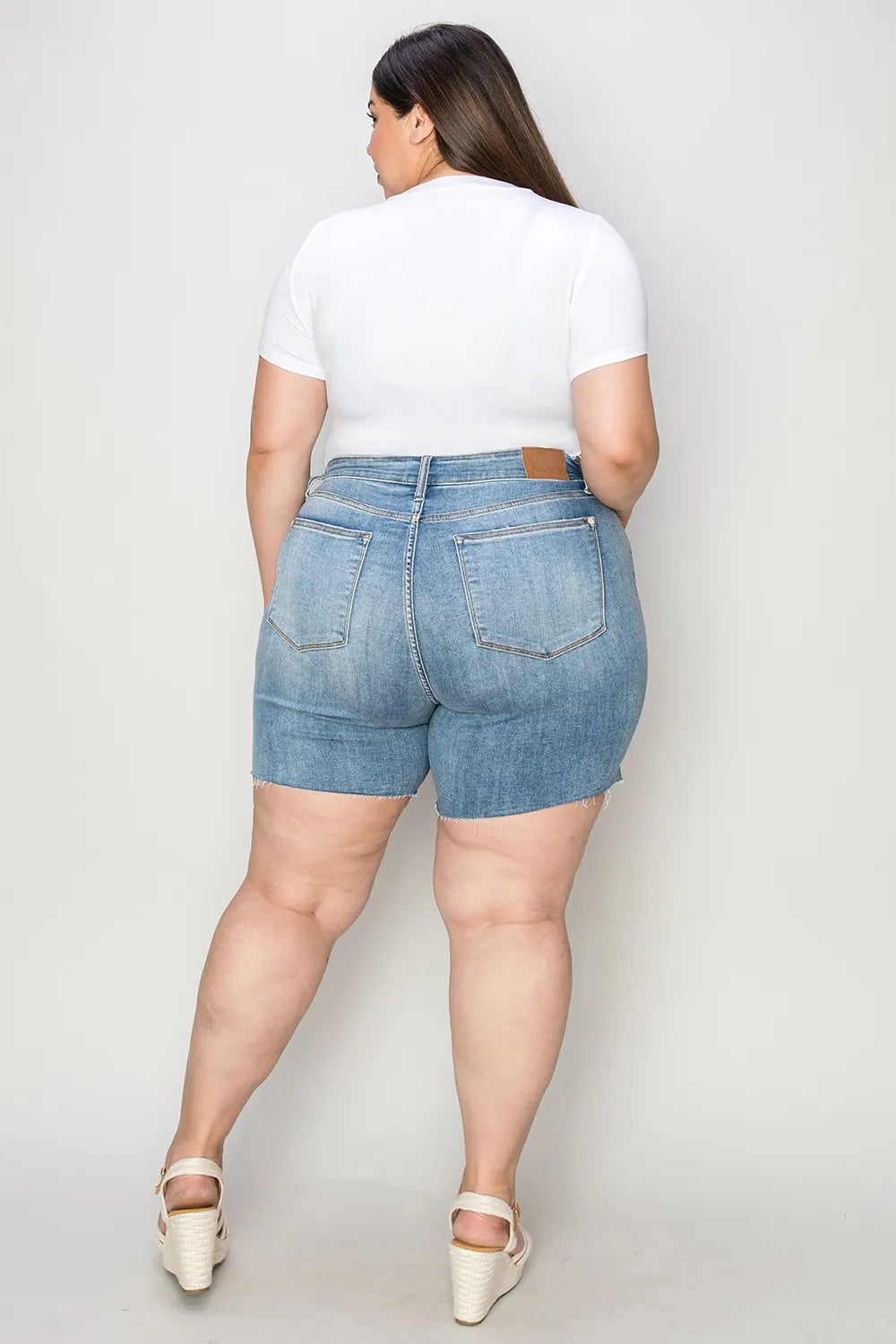Judy Blue Full Size High Waist Raw Hem Denim Shorts - Jeans Junction Online