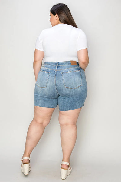 Judy Blue Full Size High Waist Raw Hem Denim Shorts - Jeans Junction Online