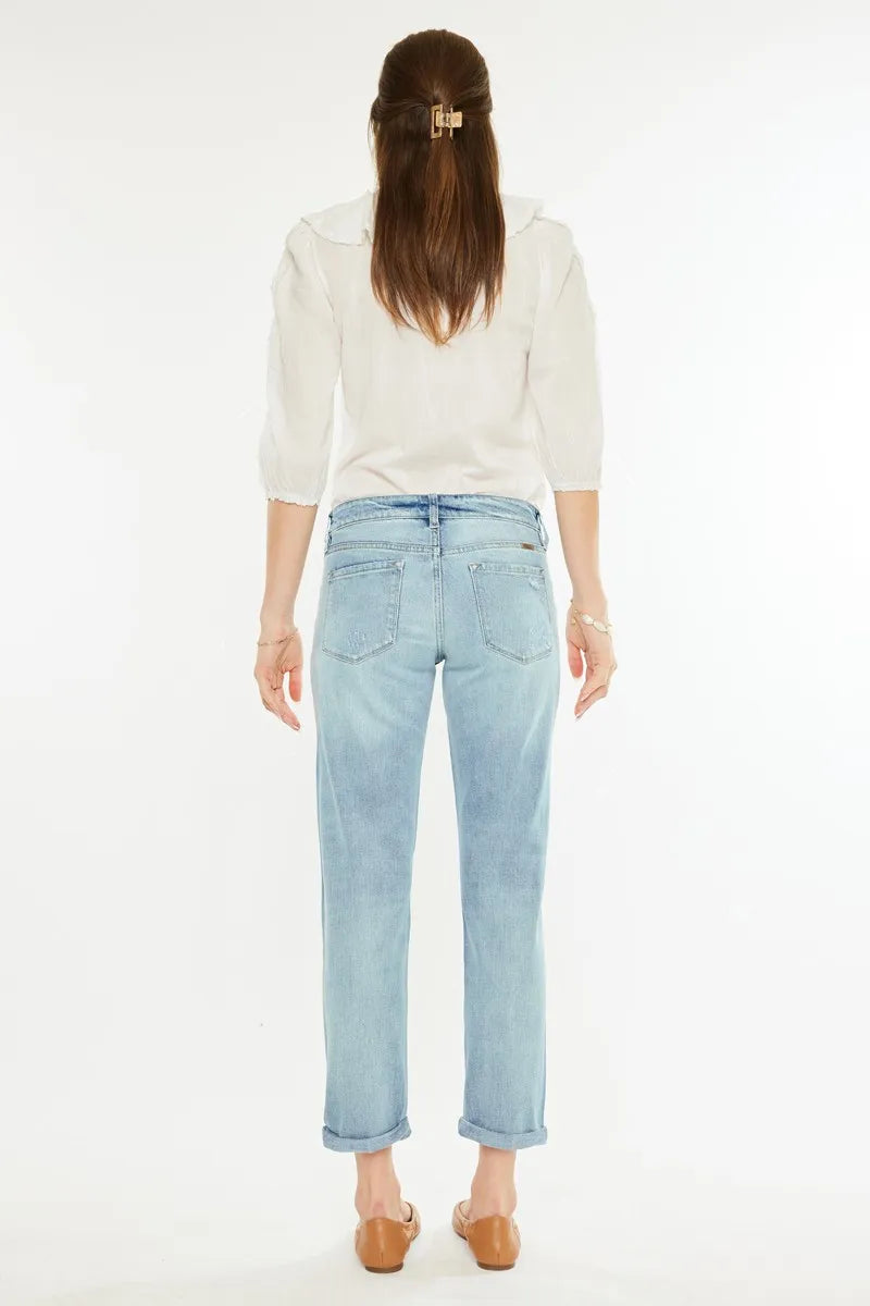 Kancan Mid Rise Distressed Boyfriend Fit Jeans - Jeans Junction Online