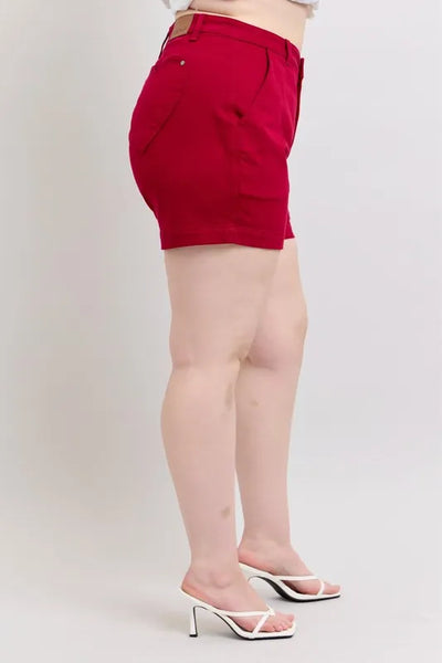 Judy Blue Plus Size High Waist Tummy Control Garment Dyed Heart Shaped Denim Shorts - Jeans Junction Online