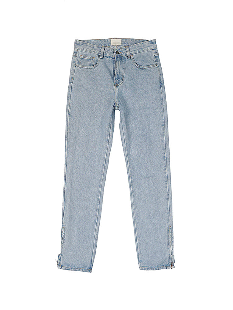 Retro Nostalgic Blue Zipper Button Straight-leg Jeans - Jeans Junction Online