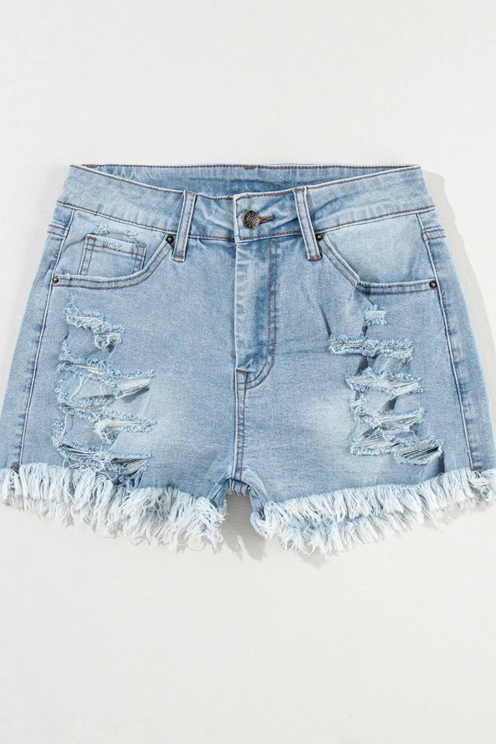 Distressed Raw Hem High Waist Denim Shorts - Jeans Junction Online