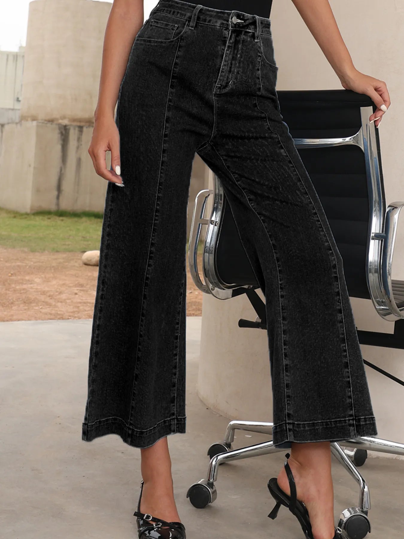 Seam Detail Flared Bottom Ankle Length Jeans - Jeans Junction Online