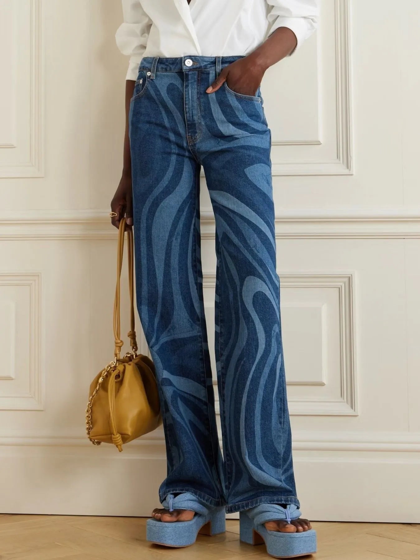 Water Ripples Print Wide Leg Jeans - Jeans Junction Online