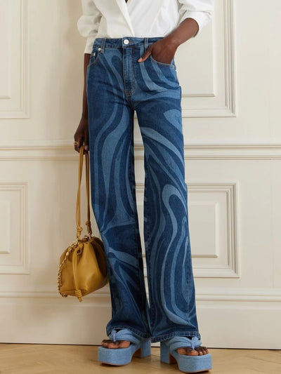Water Ripples Print Wide Leg Jeans - Jeans Junction Online