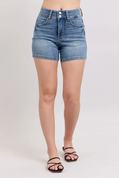 Judy Blue Full Size High Rise Tummy Control Denim Shorts Plus Size - Jeans Junction Online