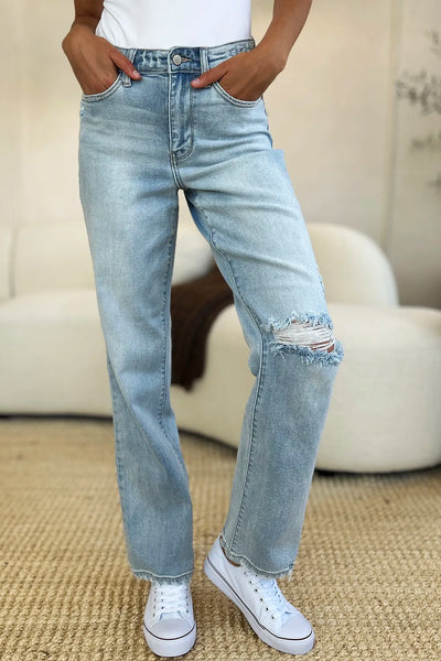Judy Blue Full Size High Waist Distressed Straight Jeans - Jeans Junction Online
