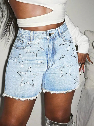 Star Raw Hem Denim Shorts - Jeans Junction Online