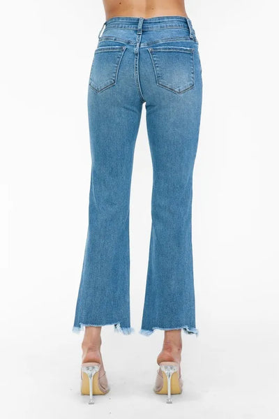 bytos Raw Hem Distressed Mid Rise Crop Jeans - Jeans Junction Online