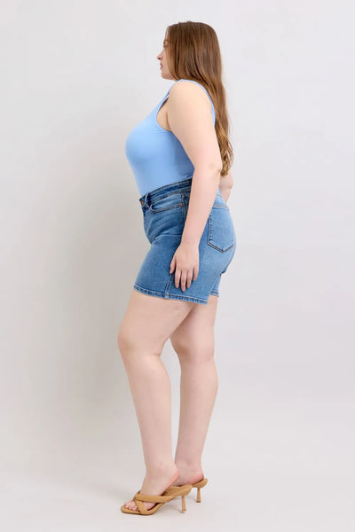Judy Blue Full Size 2 Button Denim Shorts with Pockets Plus Size - Jeans Junction Online