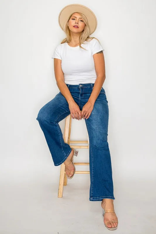bytos Full Size Cat's Whiskers High Rise Straight Jeans - Jeans Junction Online