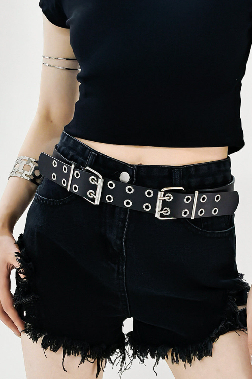 PU Leather Two Row Eyelet Belt - Jeans Junction Online