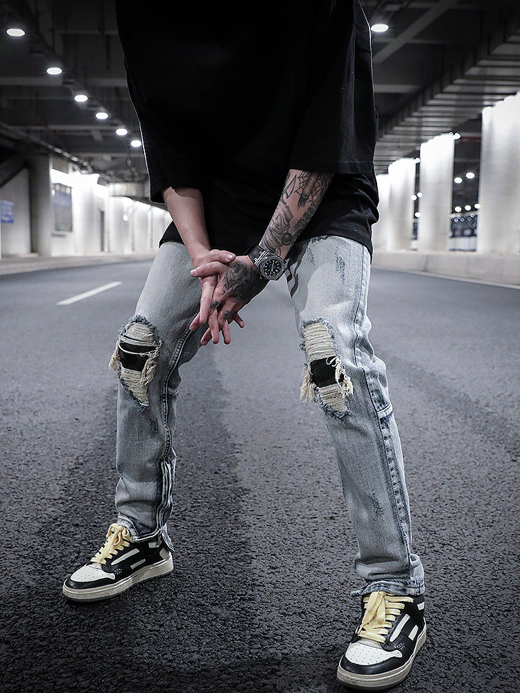 Camouflage Patch Patch Wash Water Distressed Jeans - Jeans Junction Online 