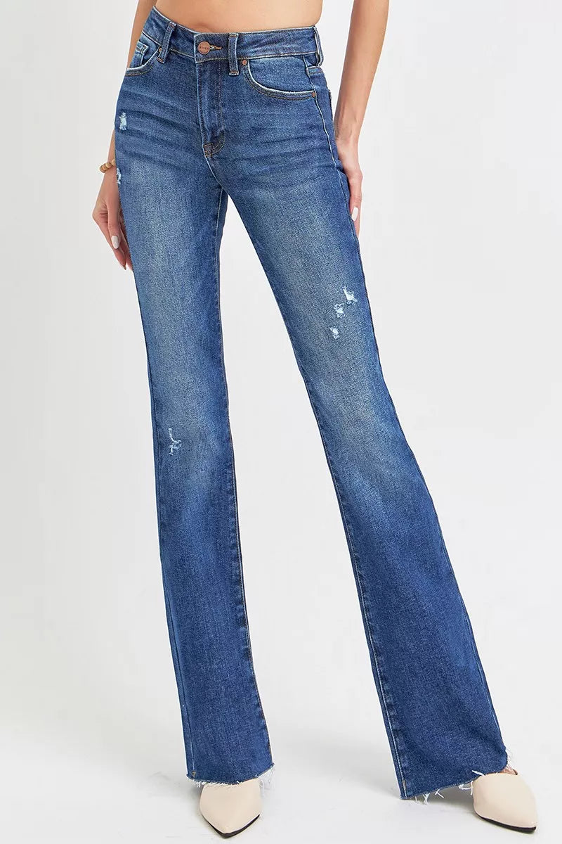 RISEN Full Size Distressed Mid Rise Flare Jeans Plus Size - Jeans Junction Online