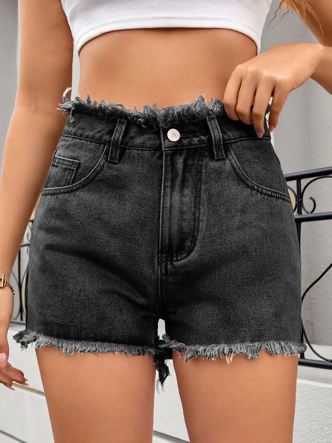 Washed Raw Hem Denim Shorts - Jeans Junction Online