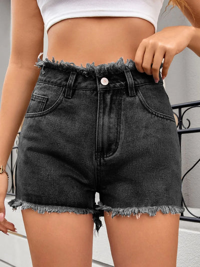 Washed Raw Hem Denim Shorts - Jeans Junction Online