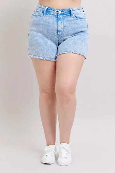 Judy Blue Plus Size Mid Rise Garment Dyed Denim Shorts - Jeans Junction Online