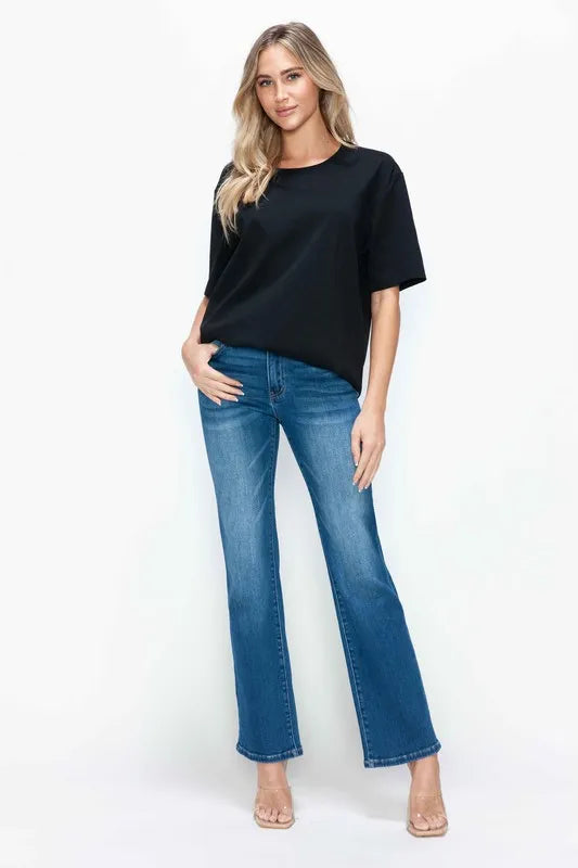 bytos Full Size Cat's Whiskers High Rise Straight Jeans - Jeans Junction Online