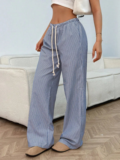 Drawstring Striped Wide Leg Pants - Jeans Junction Online