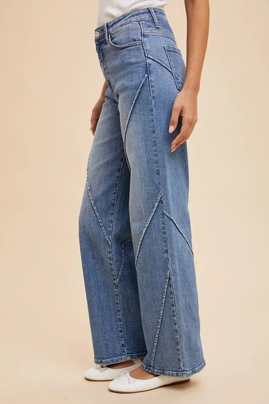 Annie Wear Decorative Seams Wide Leg Jeans - Jeans Junction Online 