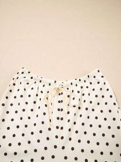 Polka Dot Notched Long Sleeve Top and Drawstring Joggers Lounge Set - Jeans Junction Online