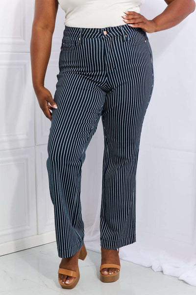 Judy Blue Cassidy Full Size High Waisted Tummy Control Striped Straight Jeans - Jeans Junction Online