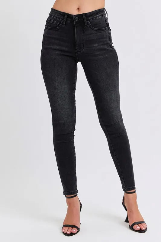 Judy Blue Full Size Mid Rise Tummy Control Skinny Jeans Plus Size - Jeans Junction Online