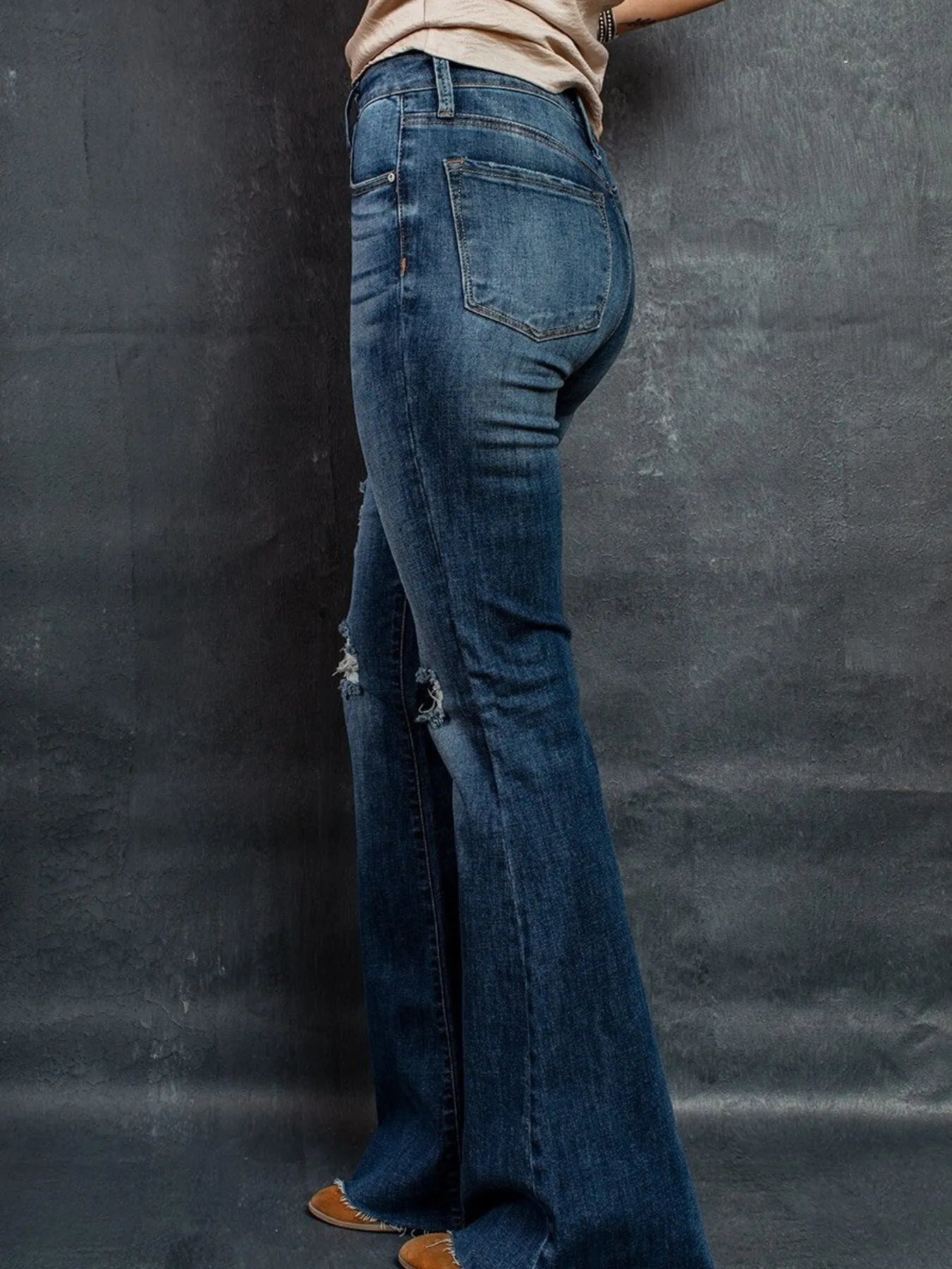 Distressed High-Waisted Flare Jeans - Jeans Junction Online