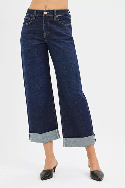 RISEN Mid Rise Fit Ankle Wide Roll Up Jeans - Jeans Junction Online
