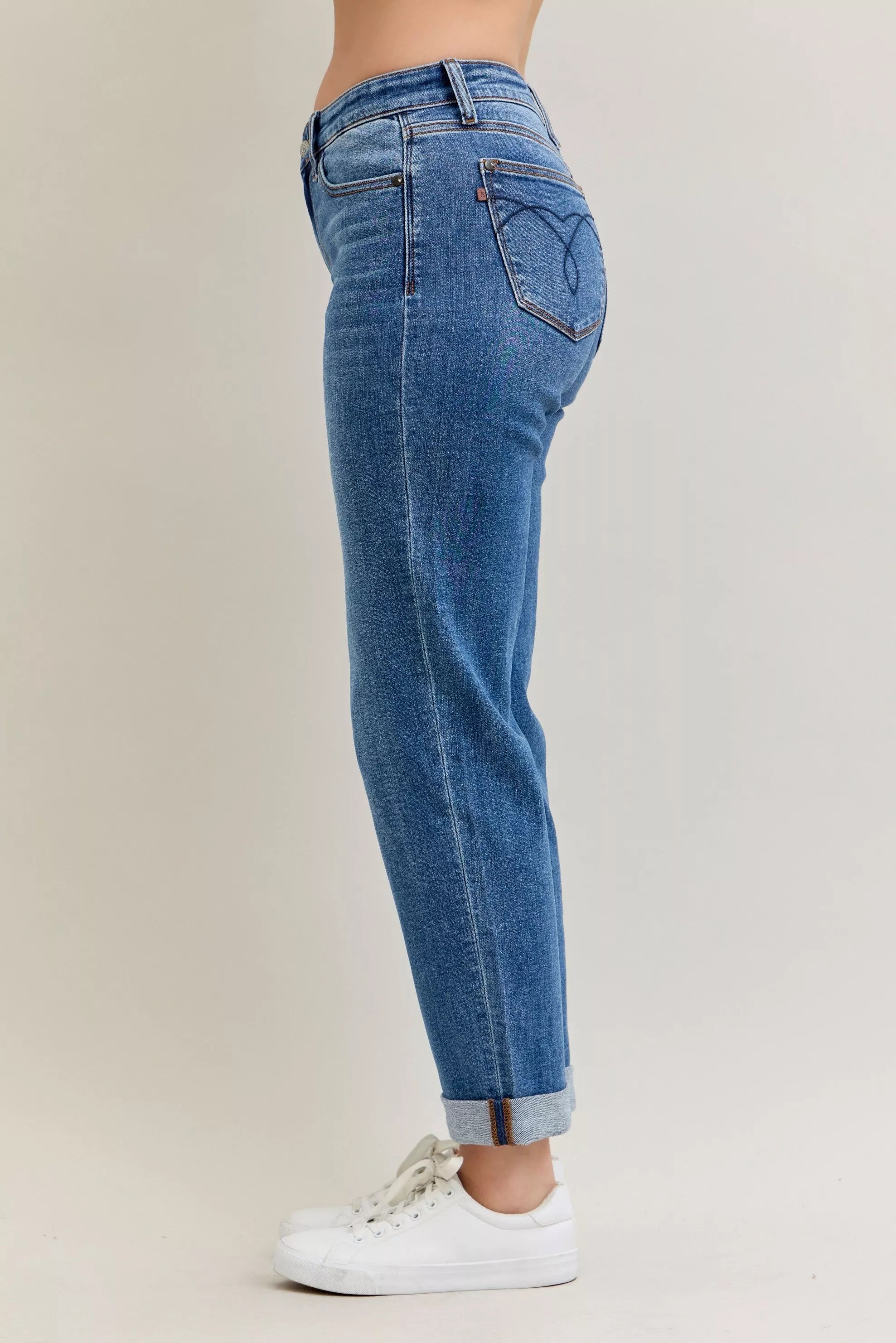 Judy Blue Full Size Mid Rise BF Classic Cuffed Jeans Plus Size - Jeans Junction Online