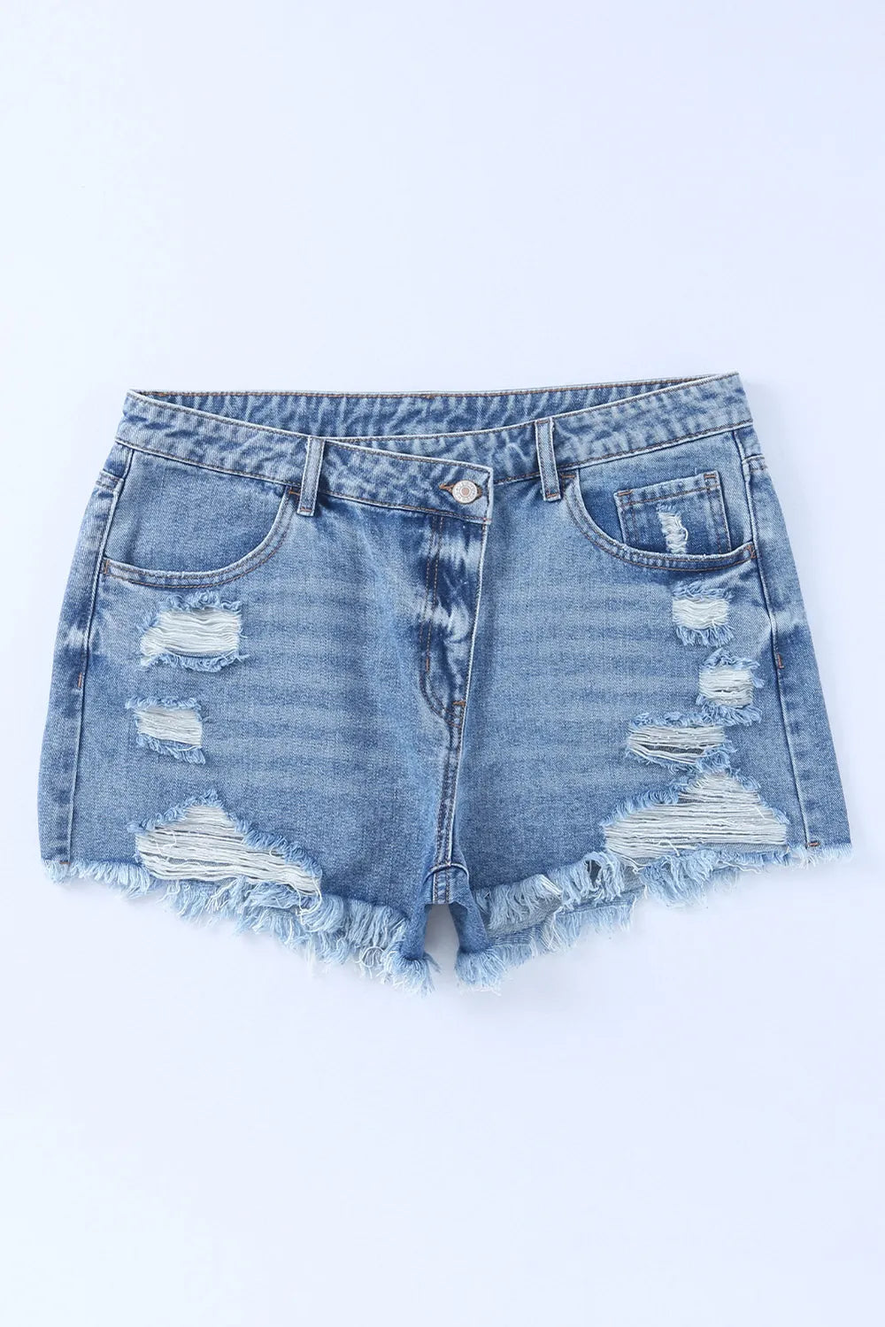 High Rise Crossover Waist Denim Shorts - Jeans Junction Online
