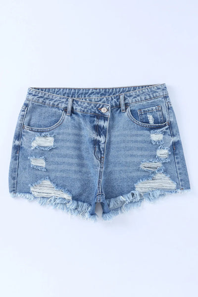 High Rise Crossover Waist Denim Shorts - Jeans Junction Online