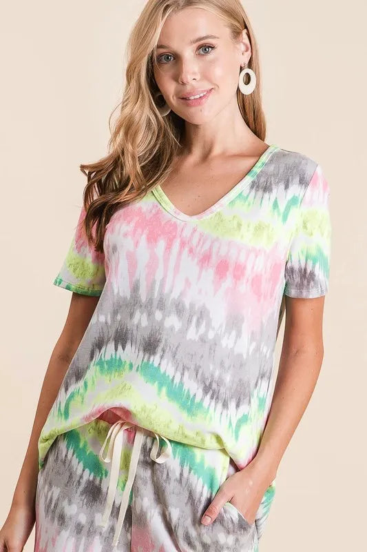 BiBi Tie Dye Print Shorts With Twill Tape Drawstring - Jeans Junction Online