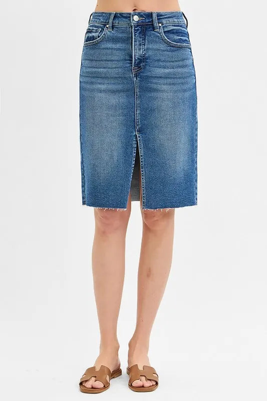 RISEN Full Size High Rise Front Slit Pencil Skirts Plus Size - Jeans Junction Online