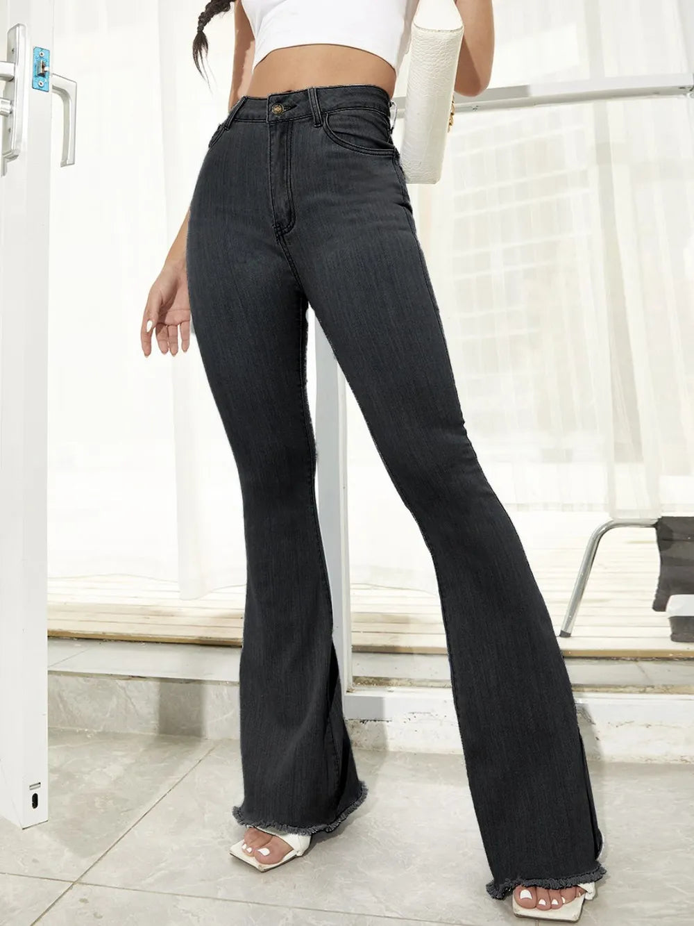 Raw Hem High Waist Flare Jeans - Jeans Junction Online