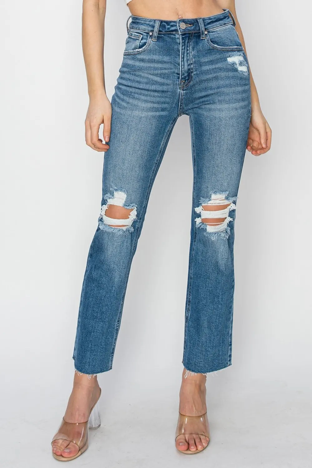 RISEN High Rise Distressed Ankle Jeans - Jeans Junction Online