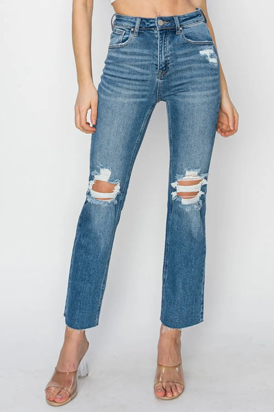 RISEN High Rise Distressed Ankle Jeans - Jeans Junction Online