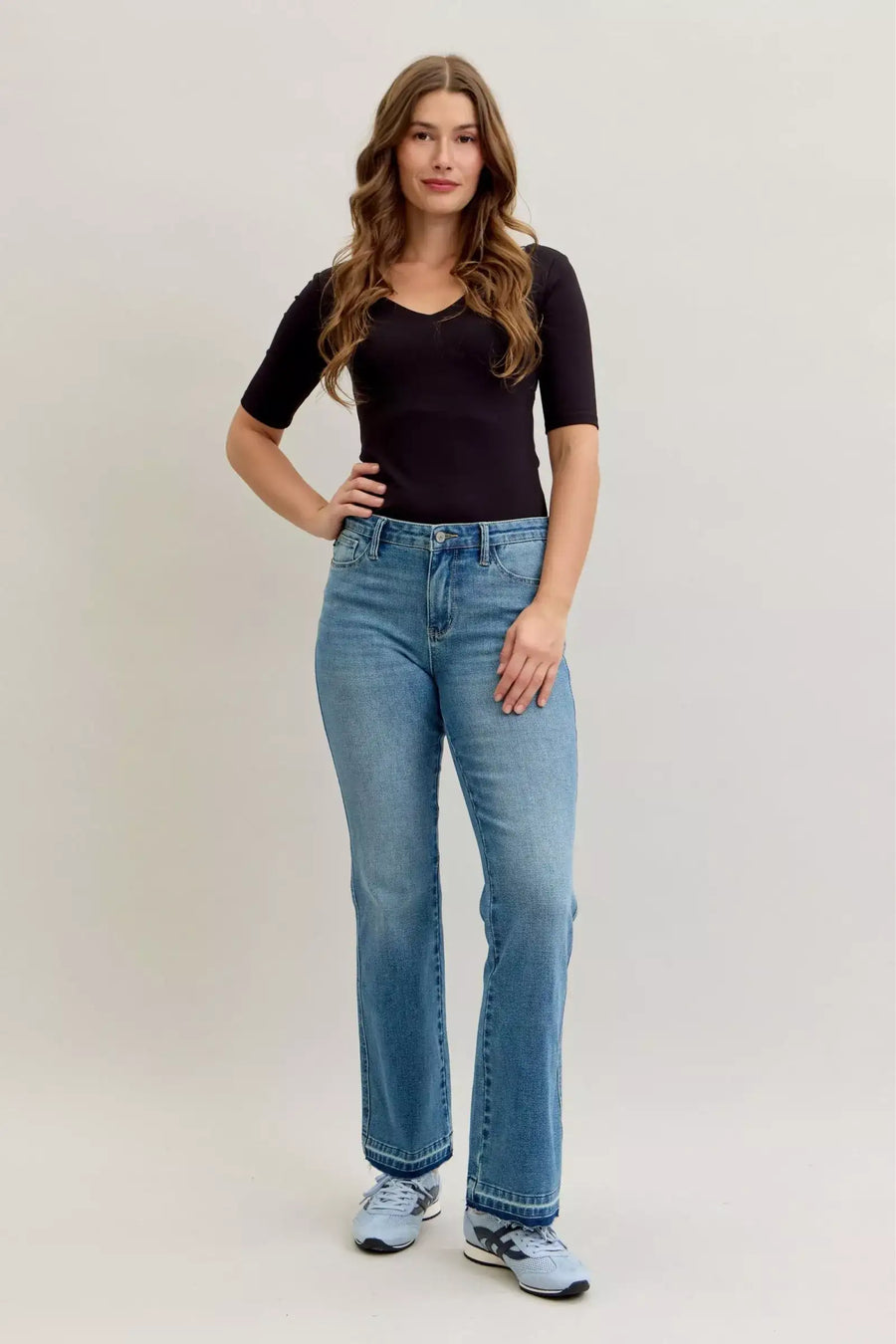 Judy Blue Full Size Mid Rise Slim Bootcut Tummy Control Release Hem Jeans Plus Size - Jeans Junction Online 