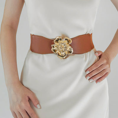 Flower Alloy Buckle Elastic Belt - Jeans Junction Online