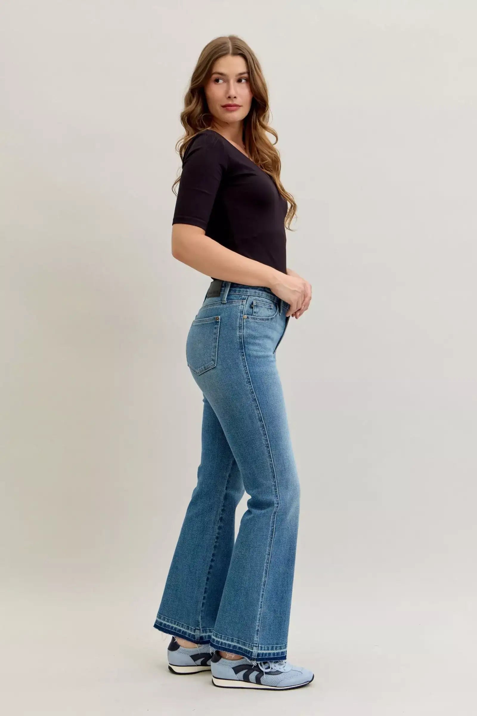 Judy Blue Full Size Mid Rise Slim Bootcut Tummy Control Release Hem Jeans Plus Size - Jeans Junction Online