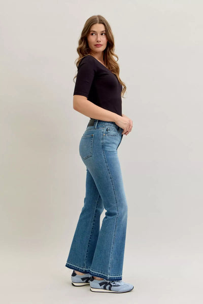 Judy Blue Full Size Mid Rise Slim Bootcut Tummy Control Release Hem Jeans Plus Size - Jeans Junction Online