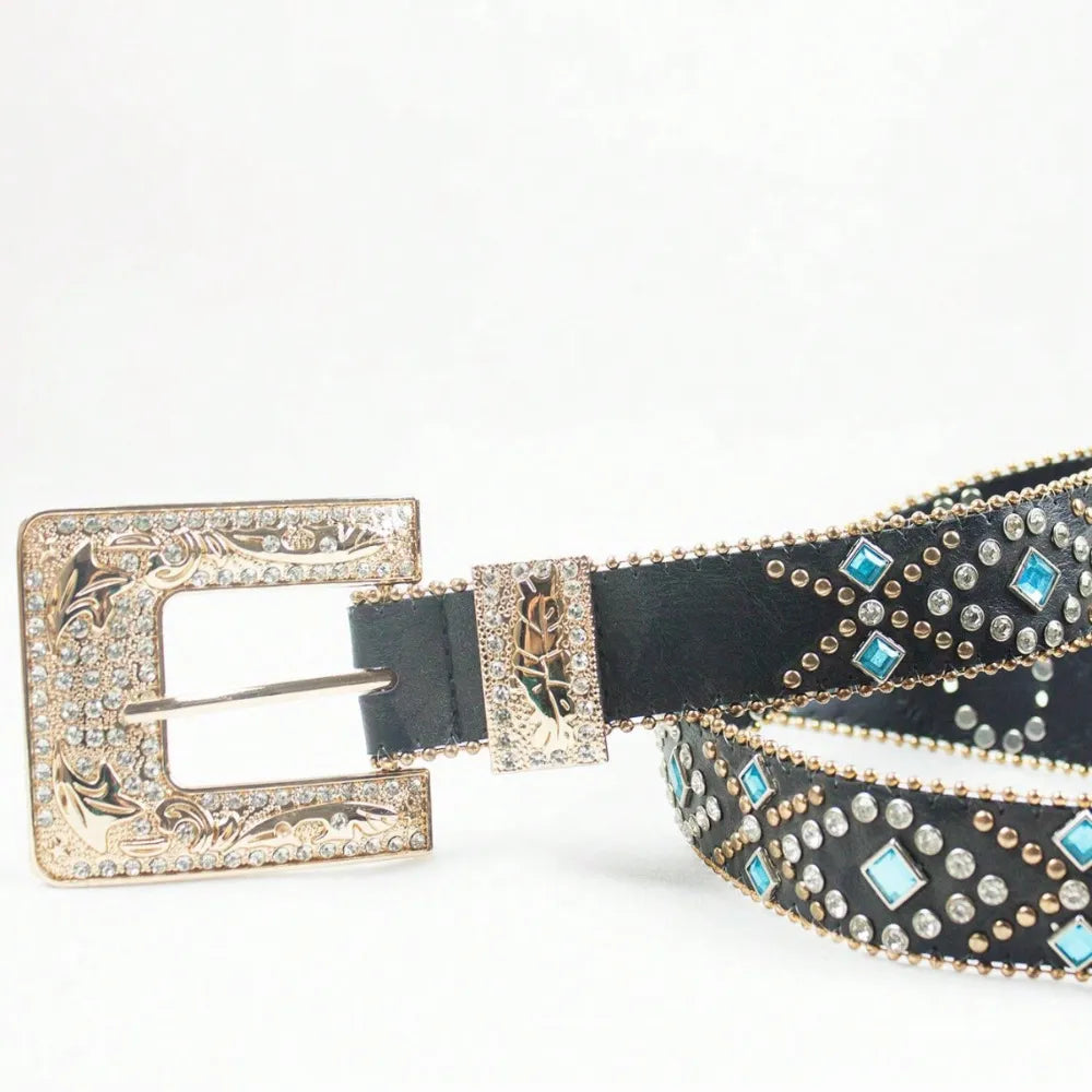 Rhinestone PU Leather Belt - Jeans Junction Online